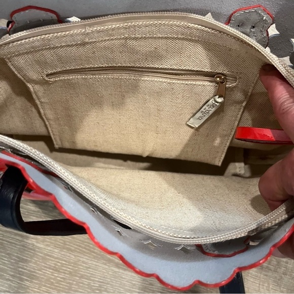 Spartina 449 Daisy Dash Vibrant Red Laquer Tote medium size leather EUC - Picture 7 of 7